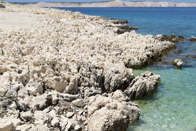 High angle view of rocks on beach