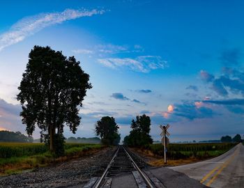 Railway tracks by trees against sky