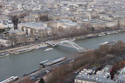 High angle view of cityscape and river