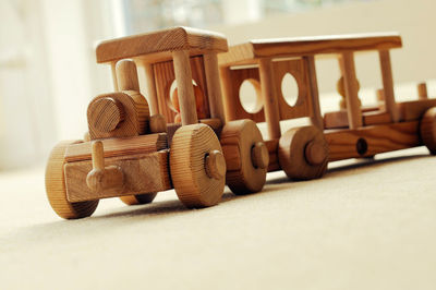 Close up of wooden train