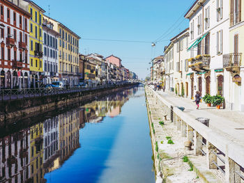 Panoramic shot of canal amidst buildings in city