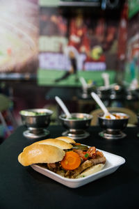 Close-up of food served in plate on table