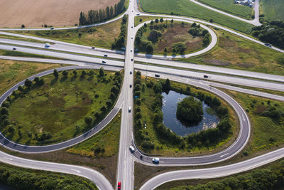 High angle view of road junction