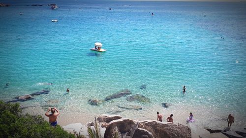 High angle view of people on beach