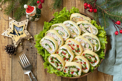 High angle view of food on table