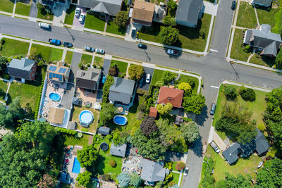 High angle view of buildings in city