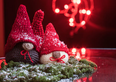 Close-up of illuminated christmas tree during winter
