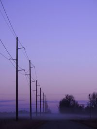 Electricity pylon against clear sky during sunset