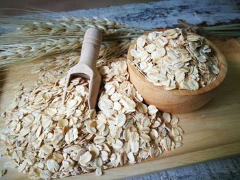 High angle view of oat flakes on table
