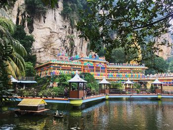 Colorful temple with cool lake