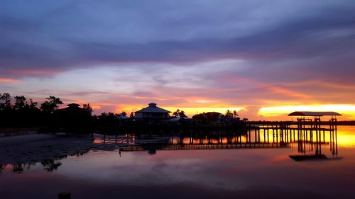 Scenic view of swimming pool against sky during sunset