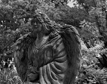 Close-up of angel statue in forest