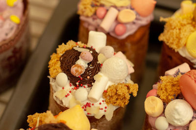 High angle view of cupcakes for sale