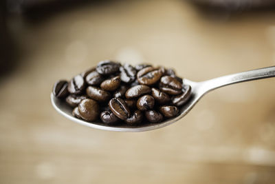 High angle view of coffee beans on table