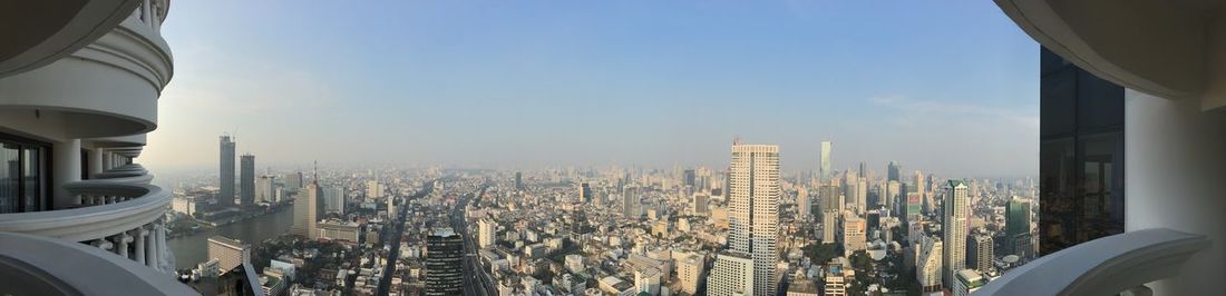 Panoramic view of city buildings against sky