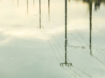 High angle view of reflection in lake against sky