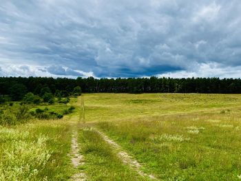 Scenic view of land against sky