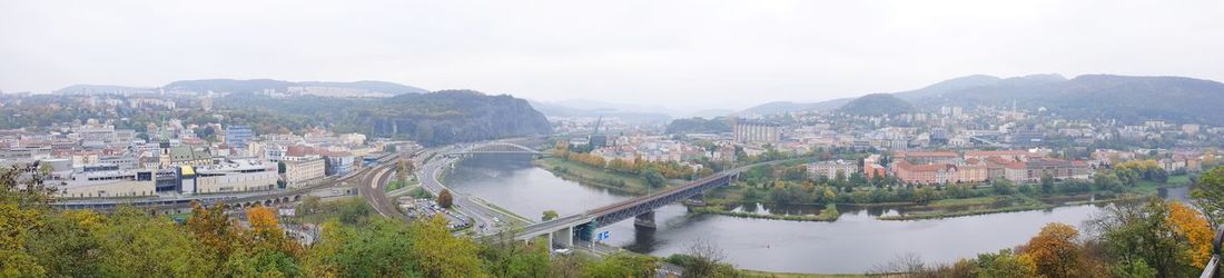 High angle view of river amidst buildings in city