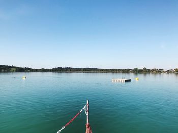 Scenic view of lake against clear blue sky