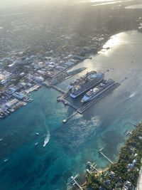 High angle view of city at waterfront