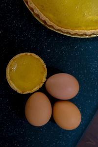 High angle view of eggs on table