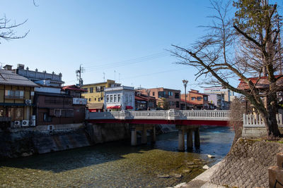 River by buildings against sky in city