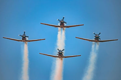 Low angle view of airplane flying against clear sky