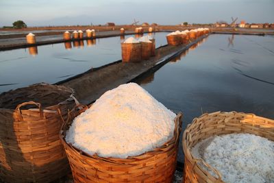 Salt in wicker basket at farm