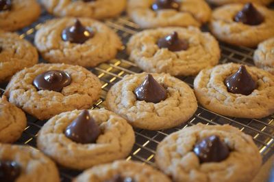 High angle view of cookies