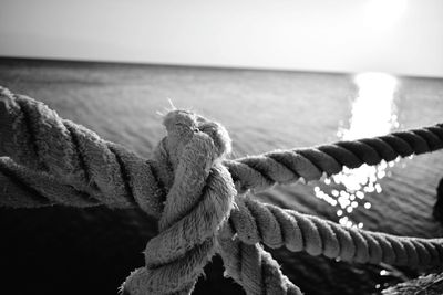 Close-up of rope tied on boat