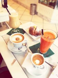 High angle view of breakfast on table