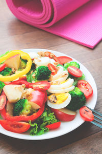 High angle view of salad in plate on table