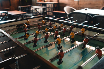 Close-up of foosball table