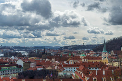 High angle view of townscape against sky