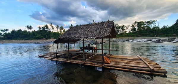 Lifeguard hut on roof against sky