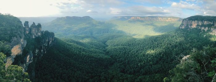 High angle view of valley against sky