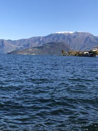 Scenic view of sea against clear blue sky