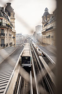 Metro line 6 at passy station in paris - parisian transportation