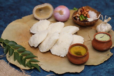 Close-up of fruits in plate on table