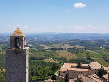 High angle view of landscape view from tower of tuscany city san gimignano