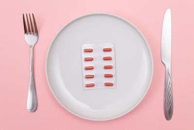 High angle view of plate on table