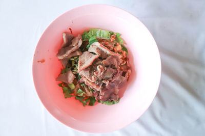 High angle view of food served in plate