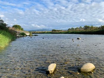 Scenic view of lake against sky