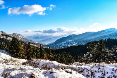 Scenic view of snowcapped mountains against sky