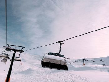 Overhead cable car against sky during winter