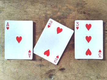 Directly above shot of playing cards on wooden table