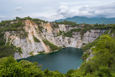 Landscape view of grand canyon in thailand. abandon old mine with pond inside.