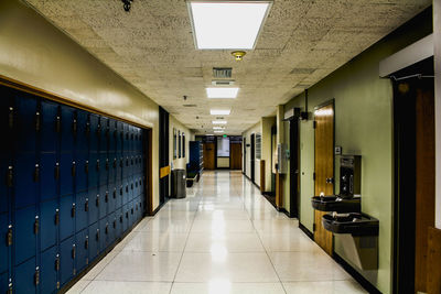 Gloomy university hallway interior