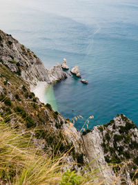 High angle view of rocks in sea