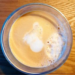 High angle view of coffee on table